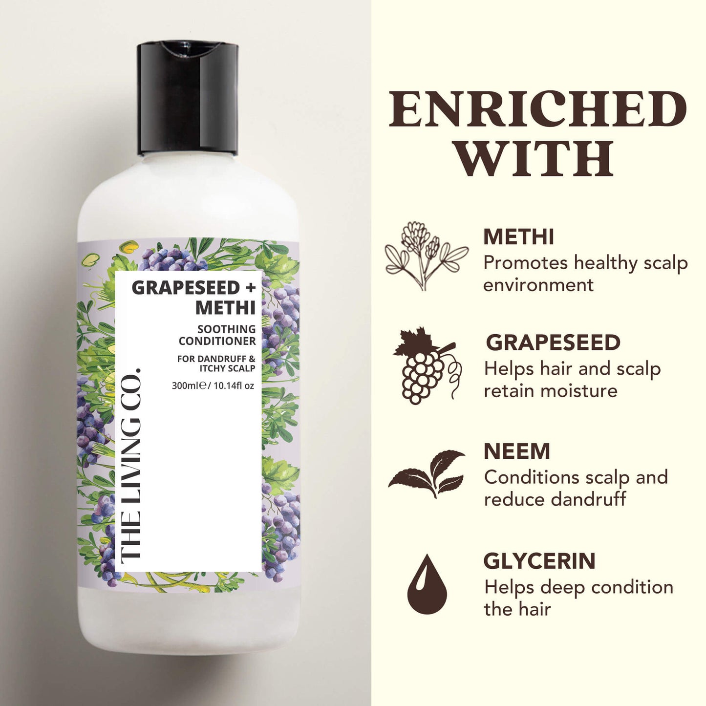 Soothing Conditioner with GRAPESEED + METHI for Dandruff & Itchy Scalp - 300ml